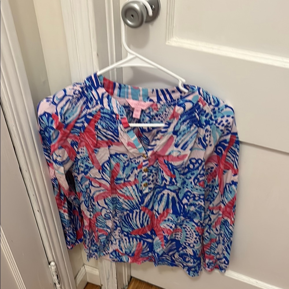 Lilly Pulitzer Blue and Pink Starfish blouse